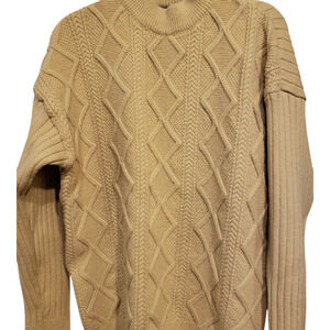 Aeflric Eden Retro 90s Cable Knit Sweater Tan Large Chunky Cozy